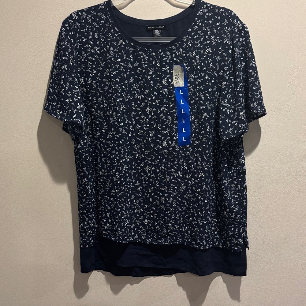 Hilary Radley Navy Blue Short Sleeve Floral Print Tee